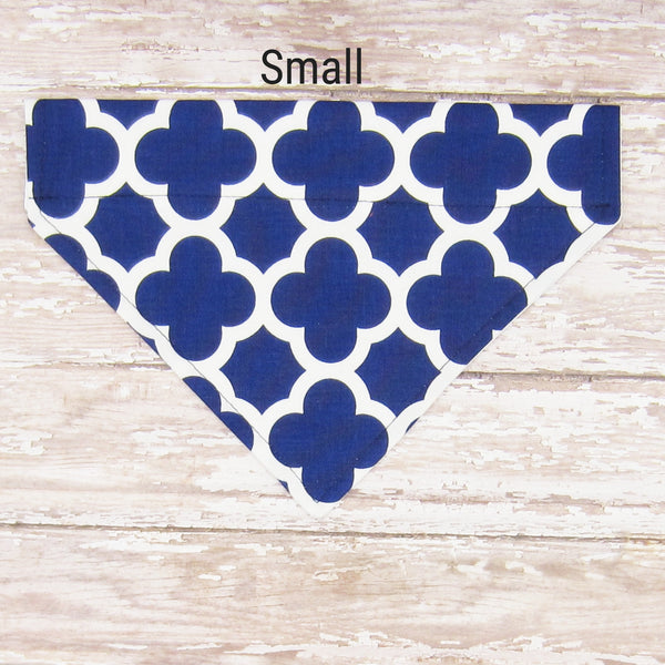 Navy Quatrefoil Pet Bandana- Fits Over Collar 4 Sizes Available