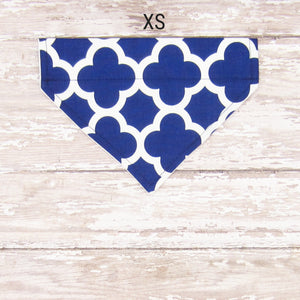Navy Quatrefoil Pet Bandana- Fits Over Collar 4 Sizes Available