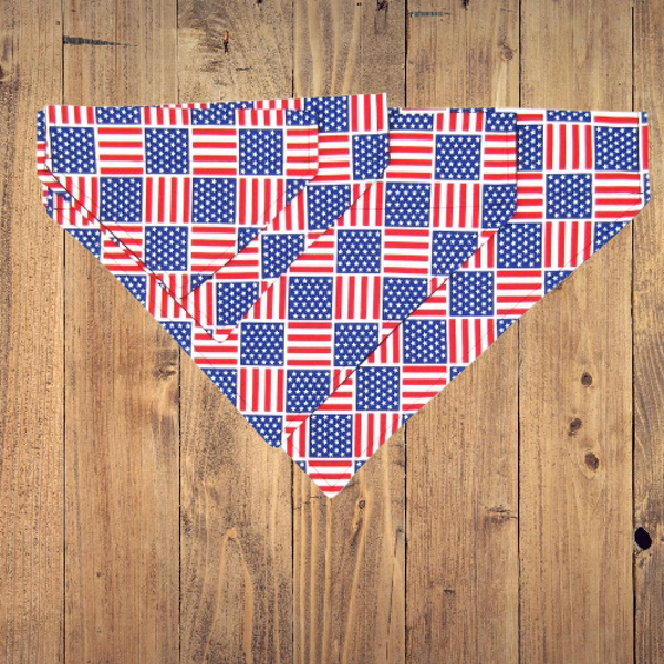 Red, White & Blue Pet Bandana- Fits Over Collar 4 Sizes Available