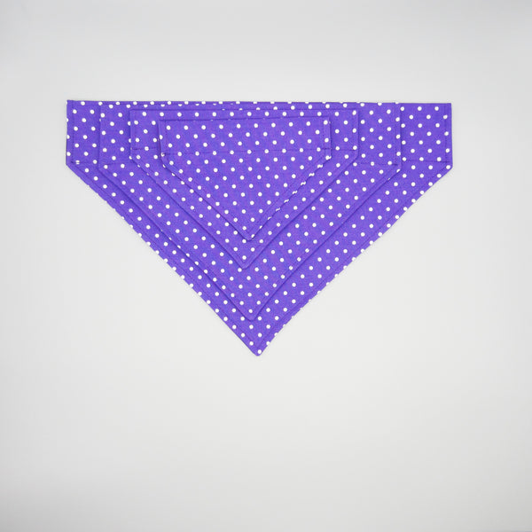 Purple & White Polka Dot Pet Bandana- Fits Over Collar 4 Sizes Available
