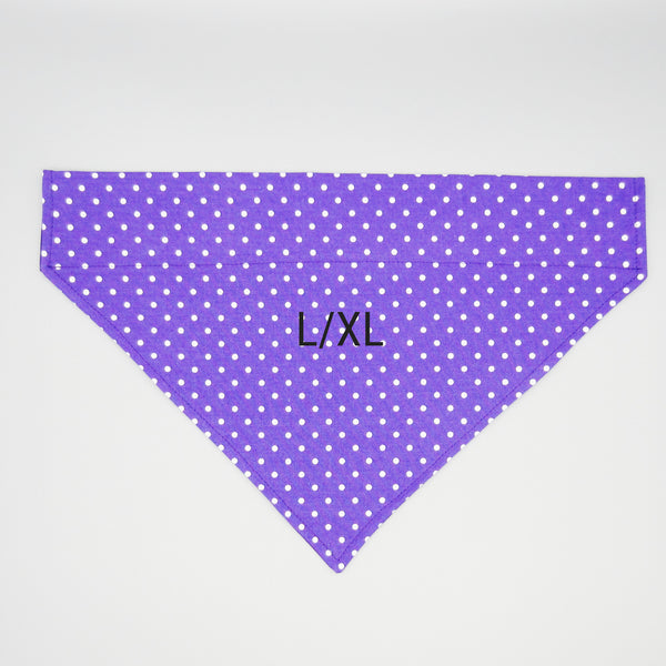 Purple & White Polka Dot Pet Bandana- Fits Over Collar 4 Sizes Available