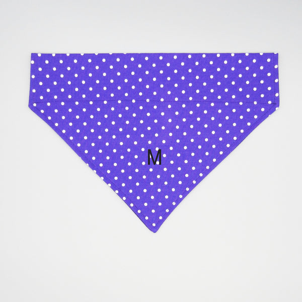 Purple & White Polka Dot Pet Bandana- Fits Over Collar 4 Sizes Available
