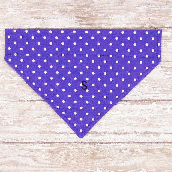 Purple & White Polka Dot Pet Bandana- Fits Over Collar 4 Sizes Available