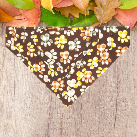 Buffalo Plaid Paw Prints Pet Bandana- Fits Over Collar 4 Sizes Available