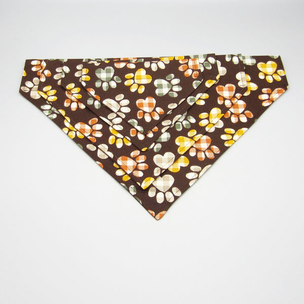 Buffalo Plaid Paw Prints Pet Bandana- Fits Over Collar 4 Sizes Available