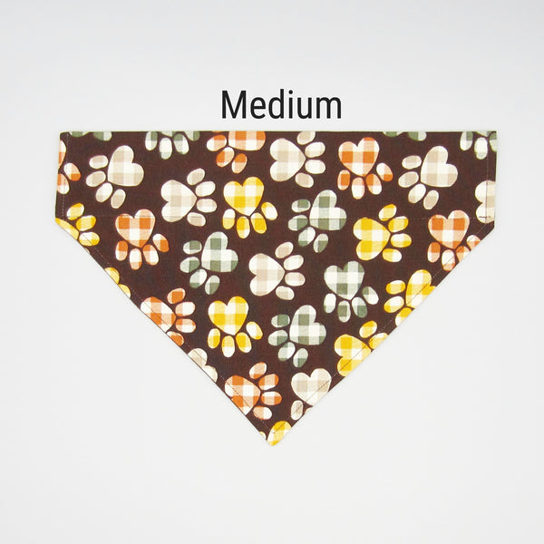 Buffalo Plaid Paw Prints Pet Bandana- Fits Over Collar 4 Sizes Available