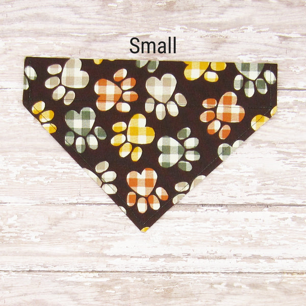 Buffalo Plaid Paw Prints Pet Bandana- Fits Over Collar 4 Sizes Available