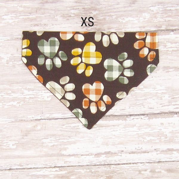 Buffalo Plaid Paw Prints Pet Bandana- Fits Over Collar 4 Sizes Available