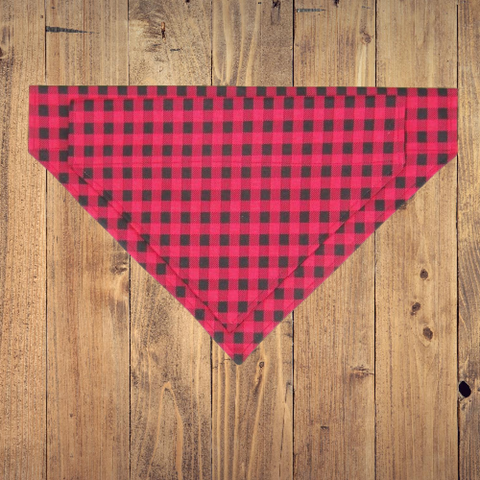 Red Buffalo Plaid Pet Bandana- Fits Over Collar 4 Sizes Available