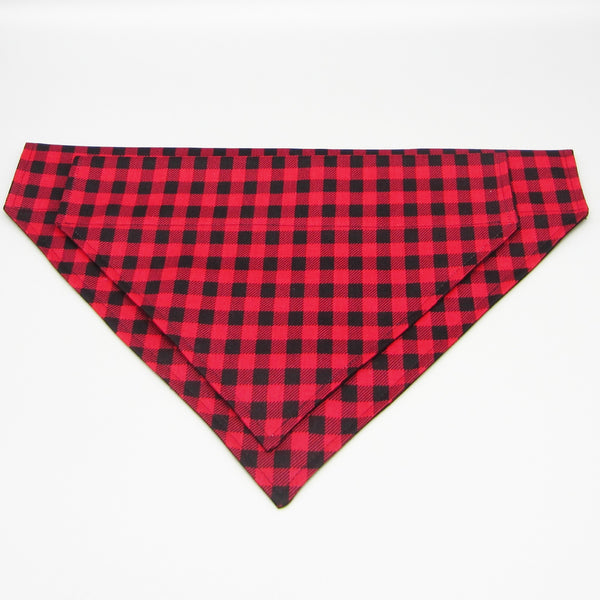 Red Buffalo Plaid Pet Bandana- Fits Over Collar 4 Sizes Available