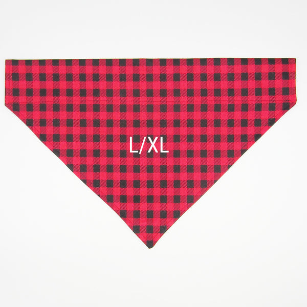 Red Buffalo Plaid Pet Bandana- Fits Over Collar 4 Sizes Available