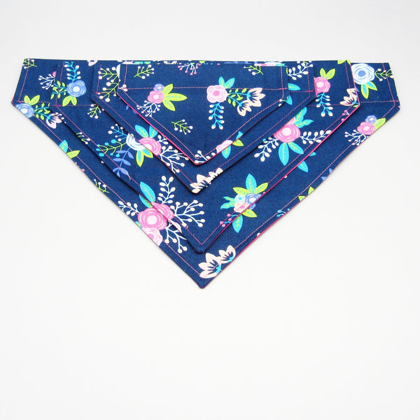 Navy Floral Pet Bandana- Fits Over Collar 4 Sizes Available
