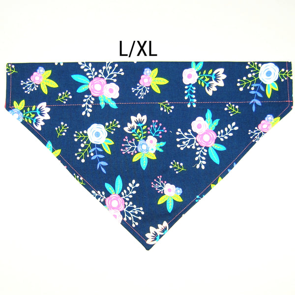 Navy Floral Pet Bandana- Fits Over Collar 4 Sizes Available