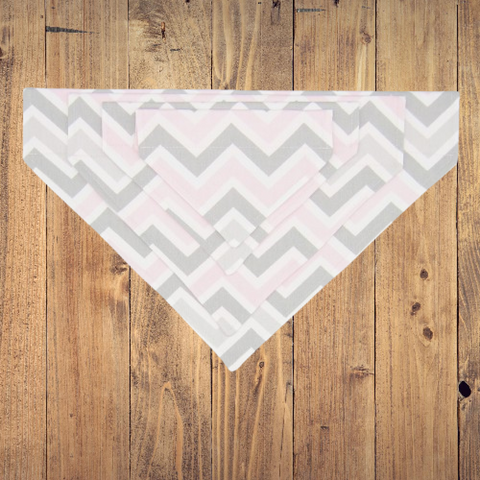 Pink & Grey Chevron Pet Bandana- Fits Over Collar 4 Sizes Available