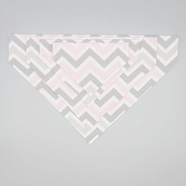Pink & Grey Chevron Pet Bandana- Fits Over Collar 4 Sizes Available