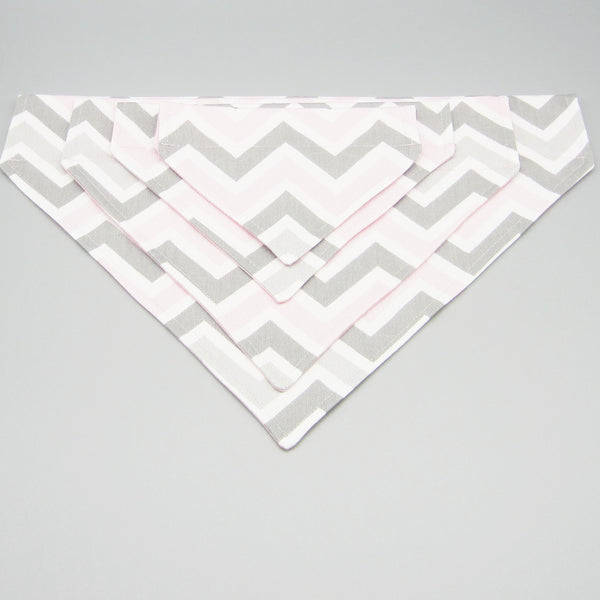 Pink & Grey Chevron Pet Bandana- Fits Over Collar 4 Sizes Available