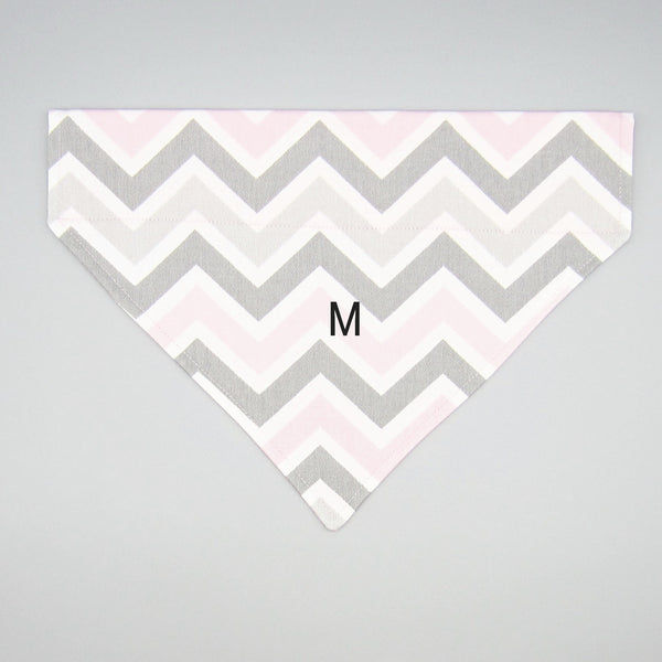Pink & Grey Chevron Pet Bandana- Fits Over Collar 4 Sizes Available
