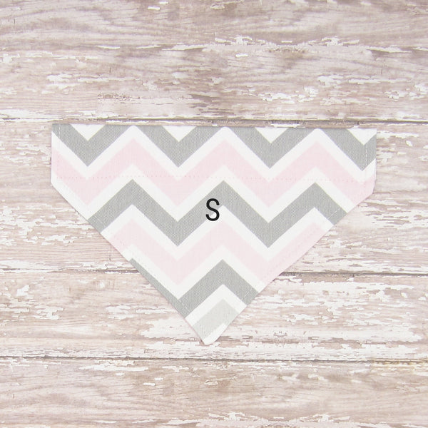 Pink & Grey Chevron Pet Bandana- Fits Over Collar 4 Sizes Available