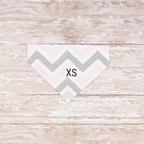 Pink & Grey Chevron Pet Bandana- Fits Over Collar 4 Sizes Available