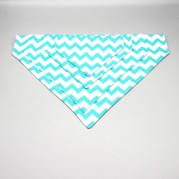 Turquoise Chevron Pet Bandana- Fits Over Collar 4 Sizes Available