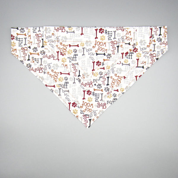 Woof Woof Pet Bandana- Fits Over Collar 4 Sizes Available