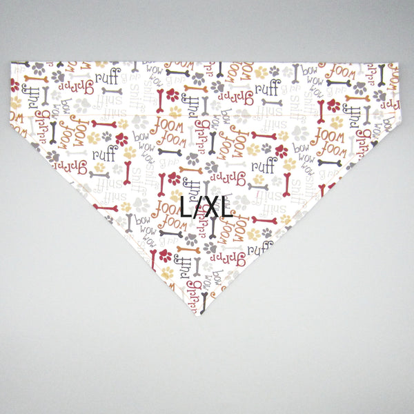 Woof Woof Pet Bandana- Fits Over Collar 4 Sizes Available