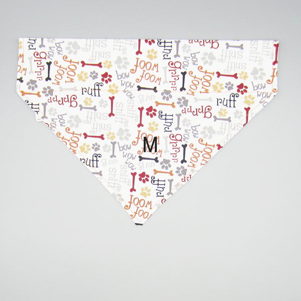 Woof Woof Pet Bandana- Fits Over Collar 4 Sizes Available