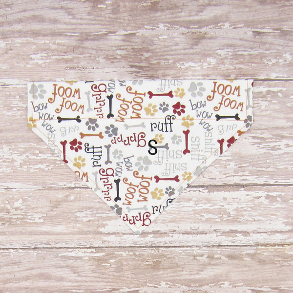 Woof Woof Pet Bandana- Fits Over Collar 4 Sizes Available