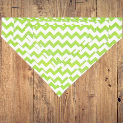 Green & White Chevron Pet Bandana- Fits Over Collar 4 Sizes Available