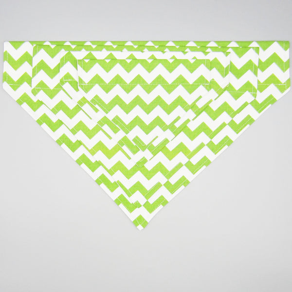 Green & White Chevron Pet Bandana- Fits Over Collar 4 Sizes Available