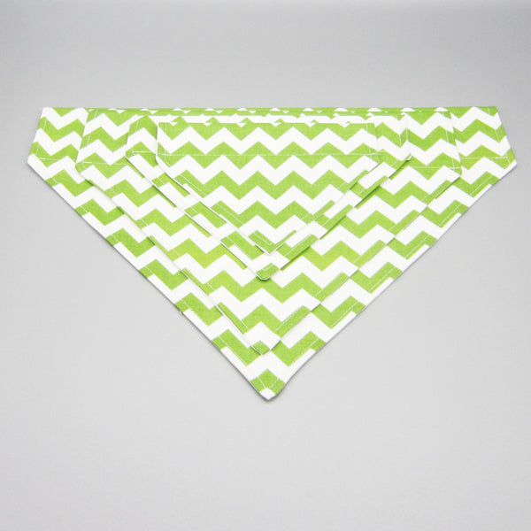 Green & White Chevron Pet Bandana- Fits Over Collar 4 Sizes Available