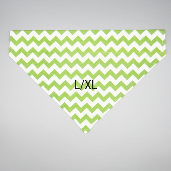 Green & White Chevron Pet Bandana- Fits Over Collar 4 Sizes Available