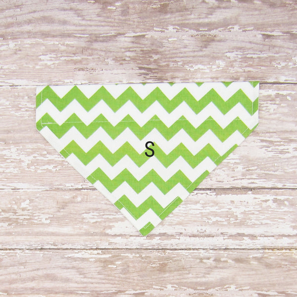Green & White Chevron Pet Bandana- Fits Over Collar 4 Sizes Available
