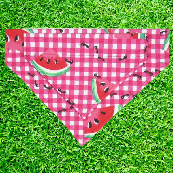 Watermelon Picnic Plaid Pet Bandana- Fits Over Collar 4 Sizes Available