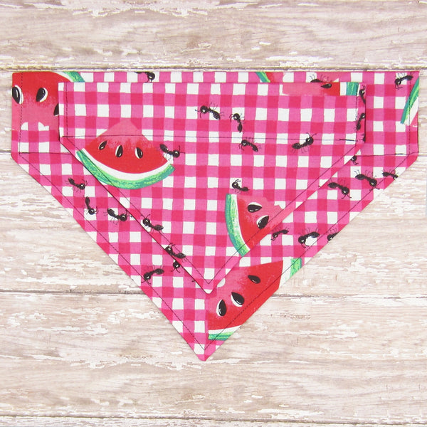 Watermelon Picnic Plaid Pet Bandana- Fits Over Collar 4 Sizes Available
