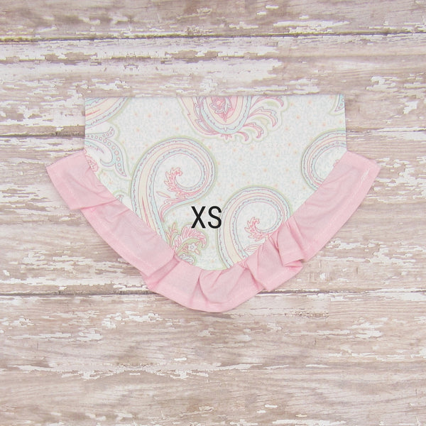 Pastel Paisley W/Ruffle Pet Bandana- Fits Over Collar 4 Sizes Available