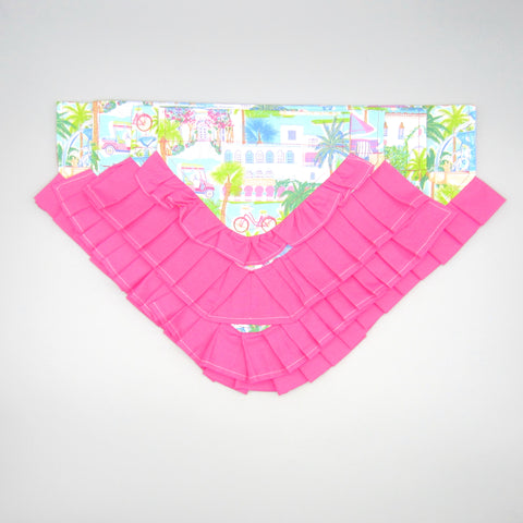 Palm Beach Ruffled Dog Pet Bandana- Fits Over Collar 4 Sizes Available