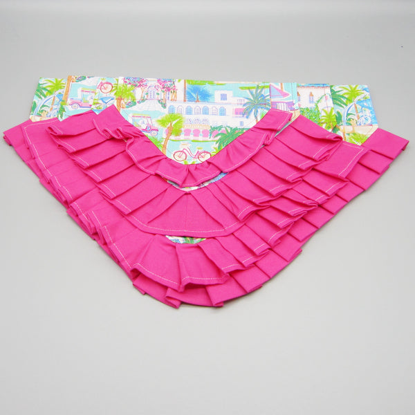 Palm Beach Ruffled Dog Pet Bandana- Fits Over Collar 4 Sizes Available