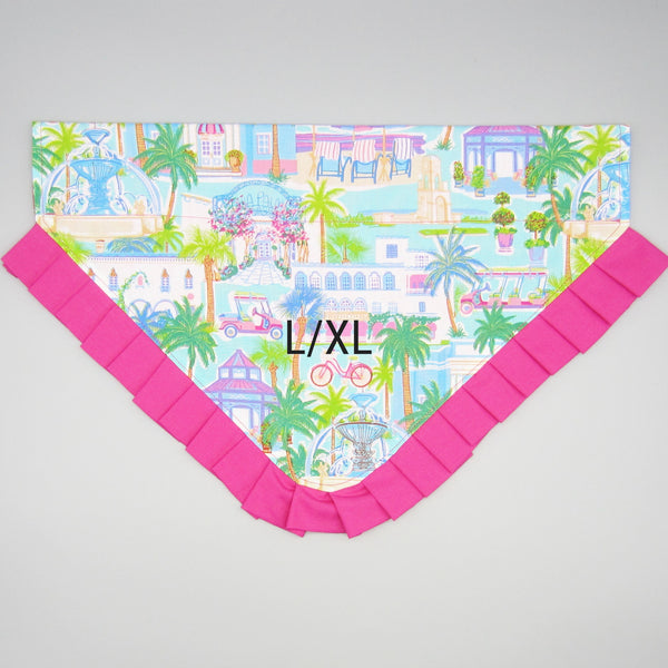 Palm Beach Ruffled Dog Pet Bandana- Fits Over Collar 4 Sizes Available