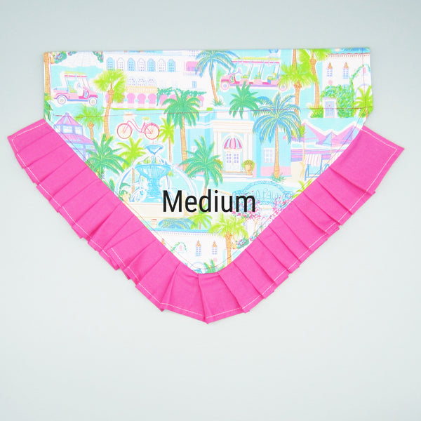 Palm Beach Ruffled Dog Pet Bandana- Fits Over Collar 4 Sizes Available