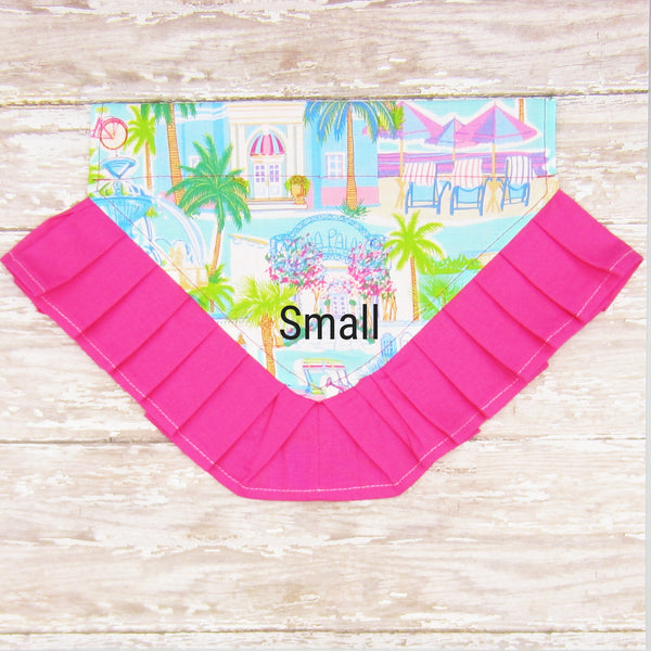 Palm Beach Ruffled Dog Pet Bandana- Fits Over Collar 4 Sizes Available