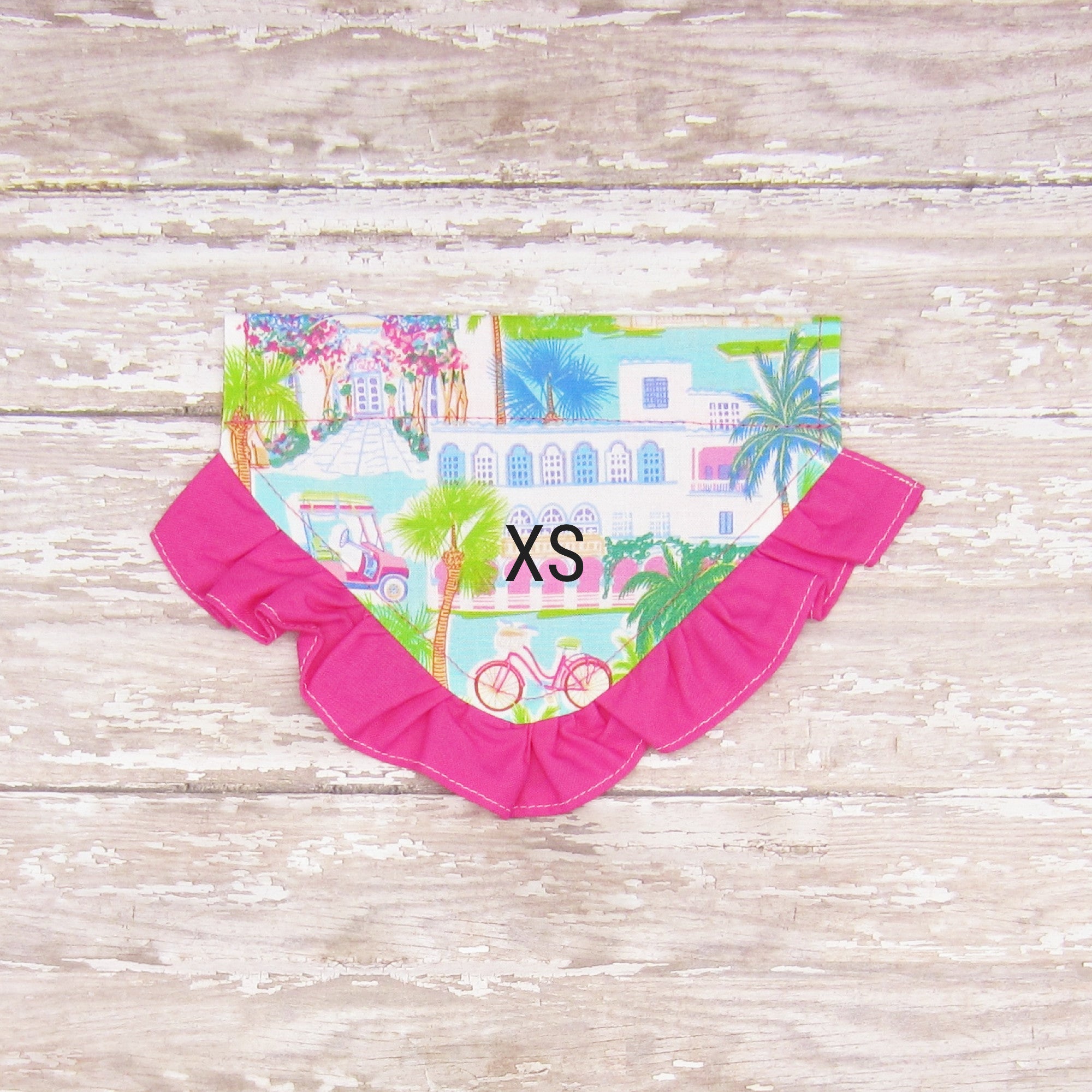 Palm Beach Ruffled Dog Pet Bandana- Fits Over Collar 4 Sizes Available