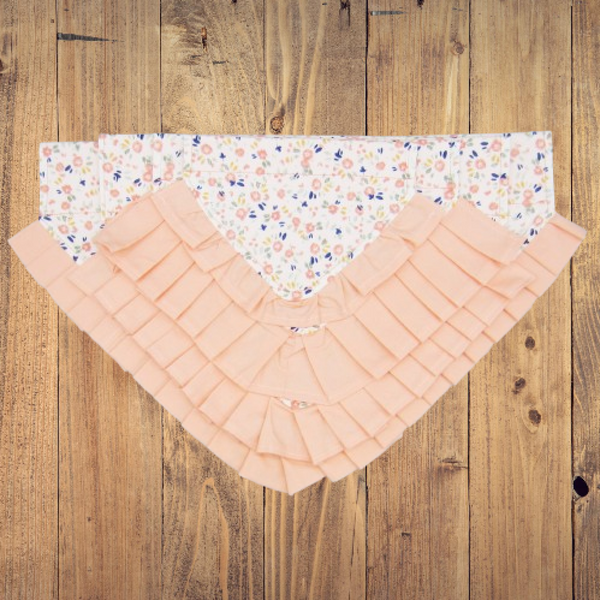 Peach Floral Ruffled Dog Pet Bandana- Fits Over Collar 4 Sizes Available