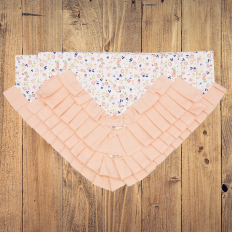 Peach Floral Ruffled Dog Pet Bandana- Fits Over Collar 4 Sizes Available