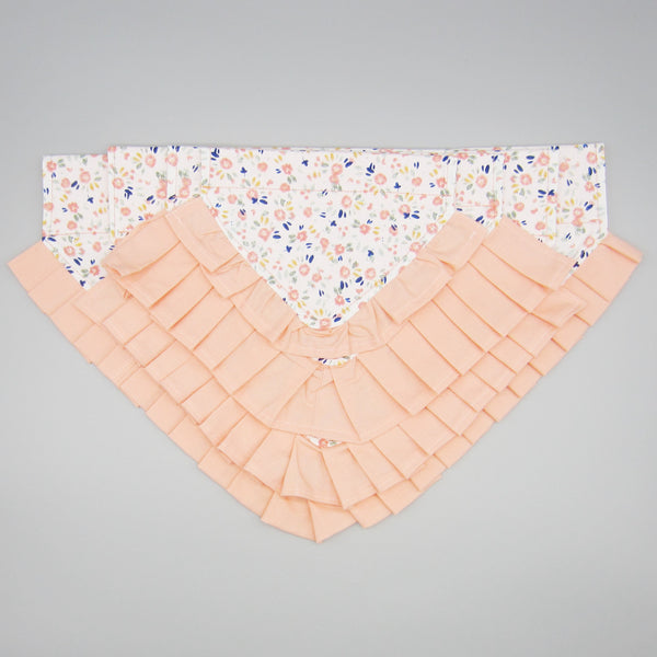 Peach Floral Ruffled Dog Pet Bandana- Fits Over Collar 4 Sizes Available