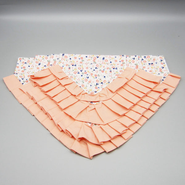 Peach Floral Ruffled Dog Pet Bandana- Fits Over Collar 4 Sizes Available
