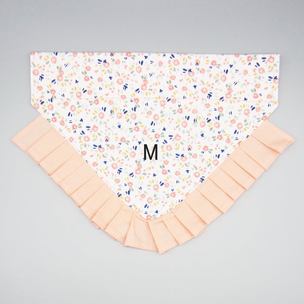 Peach Floral Ruffled Dog Pet Bandana- Fits Over Collar 4 Sizes Available