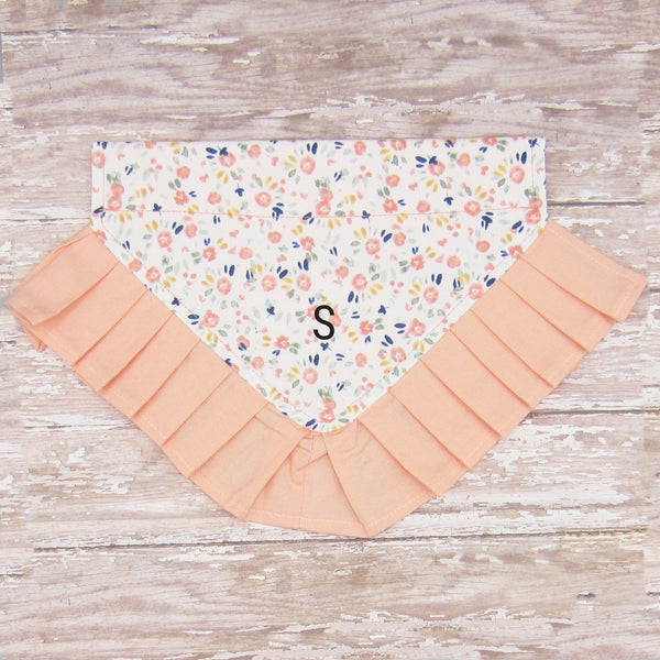 Peach Floral Ruffled Dog Pet Bandana- Fits Over Collar 4 Sizes Available