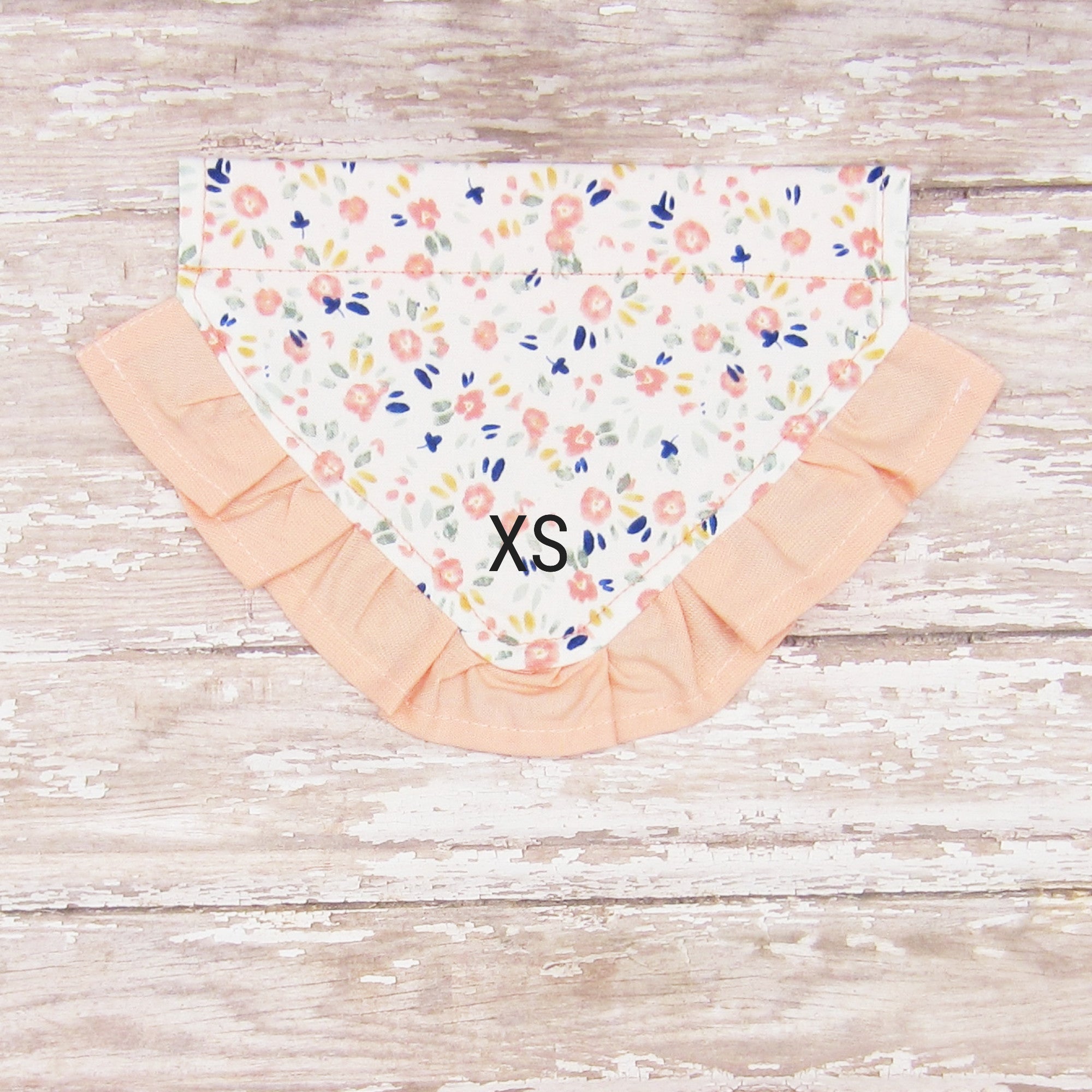 Peach Floral Ruffled Dog Pet Bandana- Fits Over Collar 4 Sizes Available