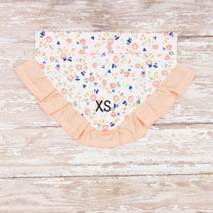 Peach Floral Ruffled Dog Pet Bandana- Fits Over Collar 4 Sizes Available